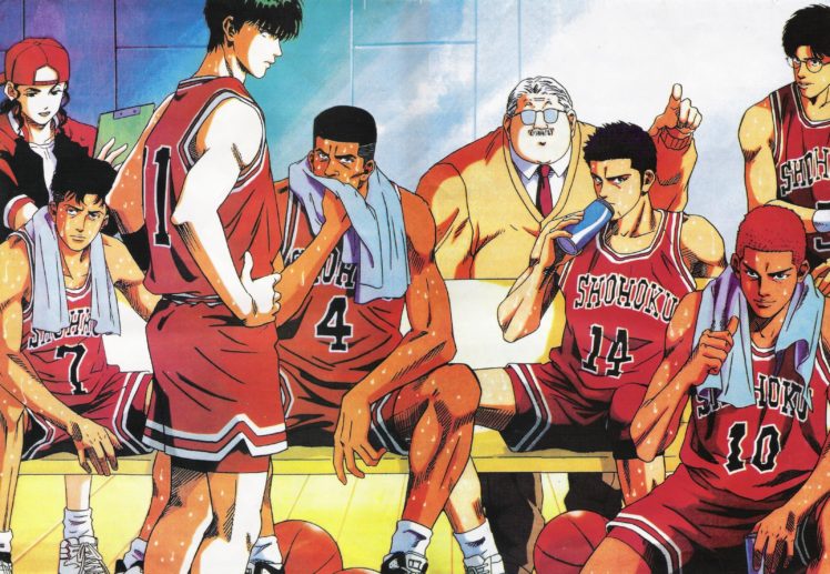 anime, Sports, Basketball, Group, Guys, Slam, Dunk, Series, Mitsuyoshi, Anzai, Character, Kaede, Rukawa, Character, Ayako, Team HD Wallpaper Desktop Background