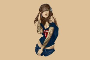 tattoo, Tattoos, Art, Artwork, Girl, Girls, Women, Woman, Female, Sexy, Babe, Fetish, Adult, Rolling, Stones, Headphones, Lips