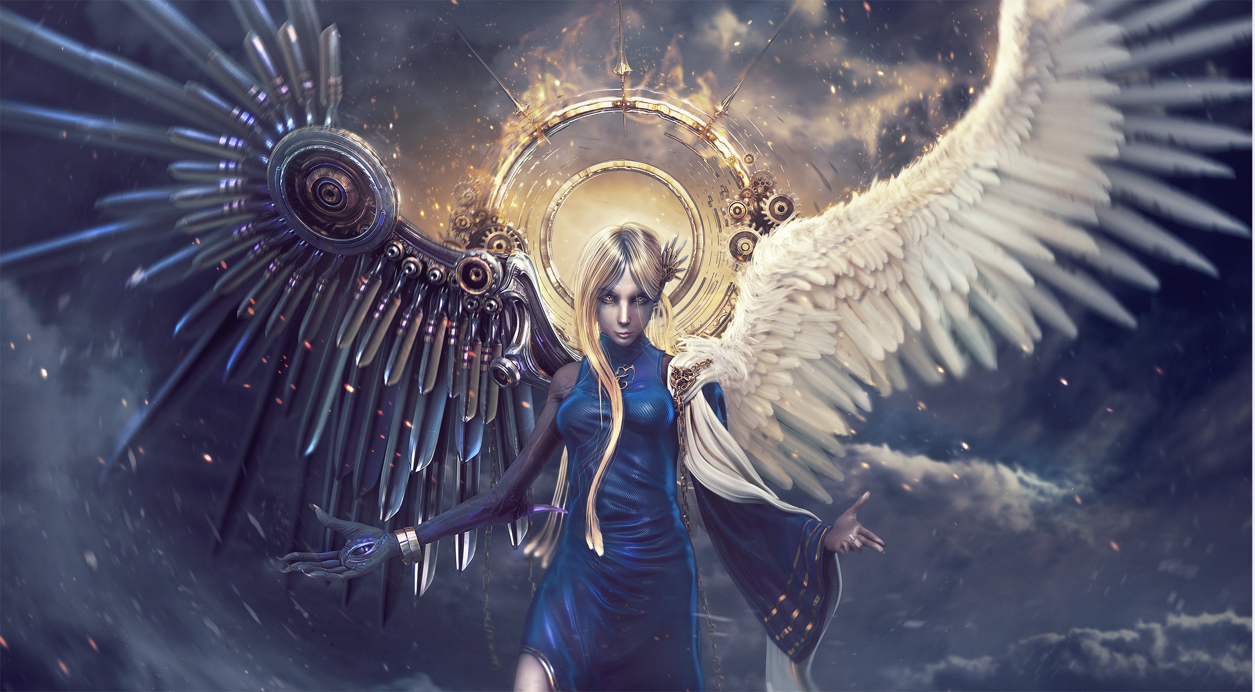 girl, Wings, Demon, The, Sky, Angel, Fantasy Wallpaper