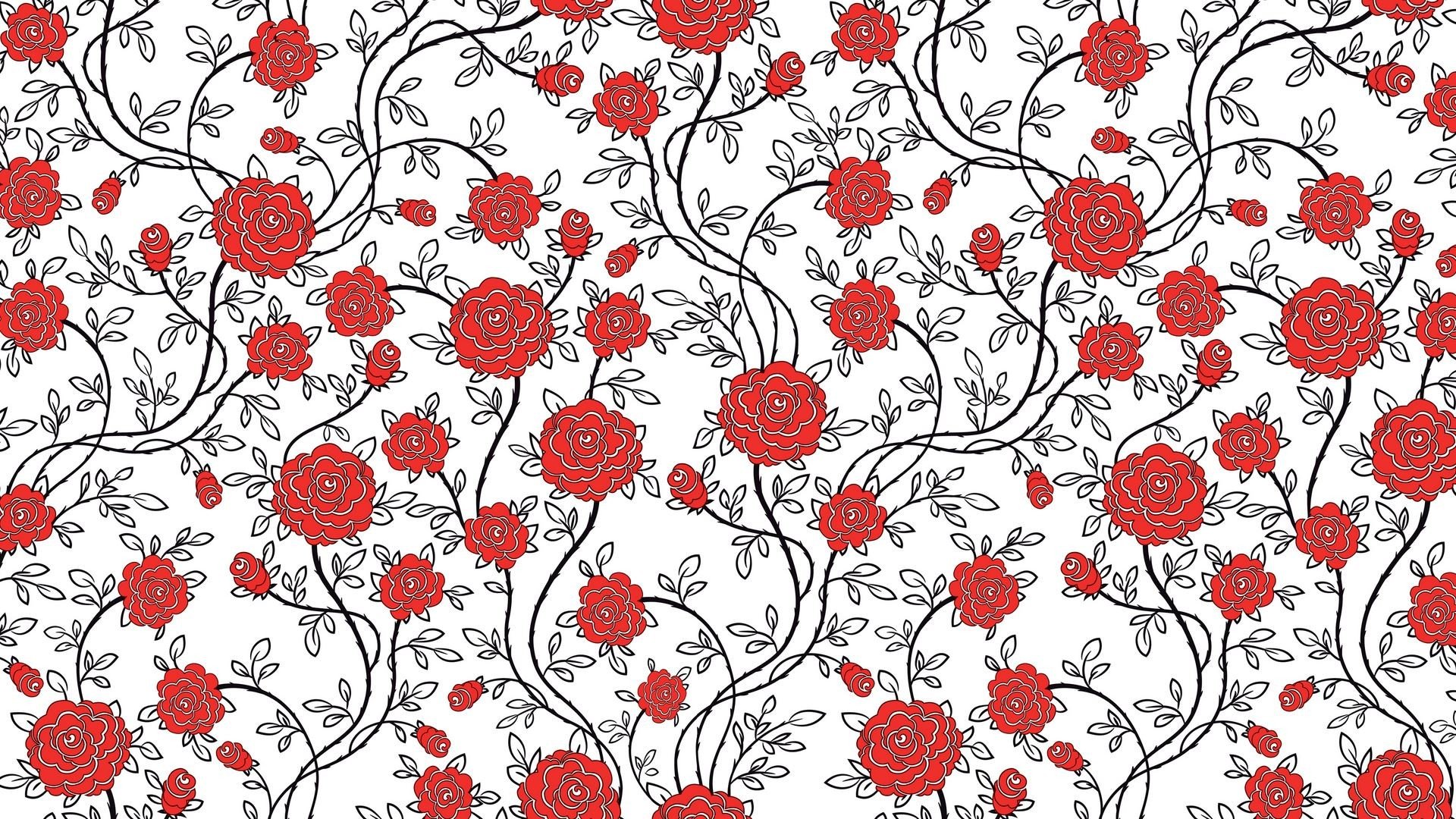 red, Flowers, Pattern Wallpaper