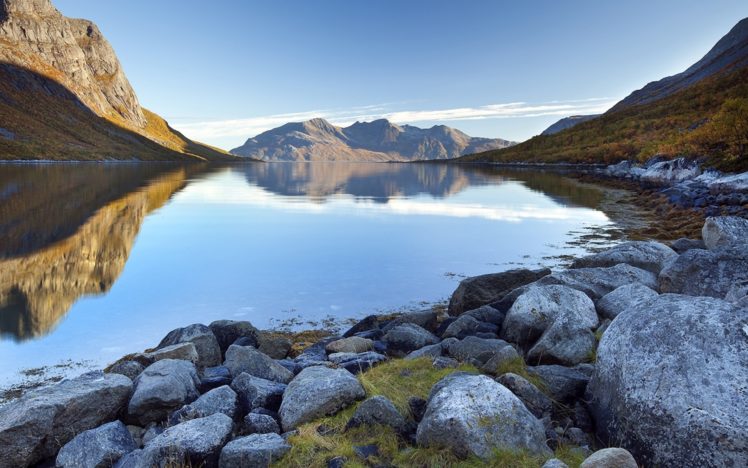 lake, Mountains, Landscape, Sky, Rocks HD Wallpaper Desktop Background