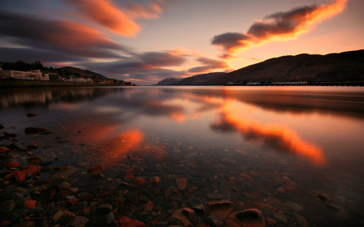 lake, Landscape, Reflection, Clouds, Sunset HD Wallpaper Desktop Background