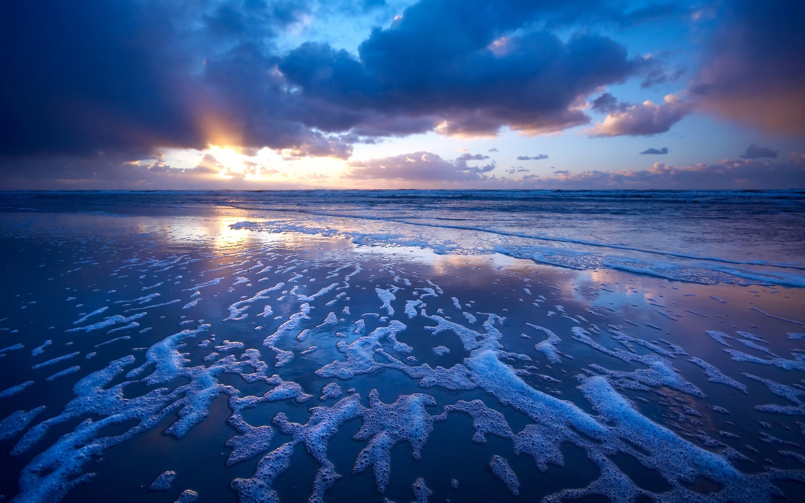 sea, Foam, Coast, Wave, Sand, Evening Wallpaper
