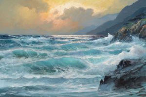 sea, Waves, Painting, Art, Storm, Rock