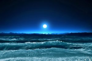 storm, Waves, Sea, Moon, Night, Art
