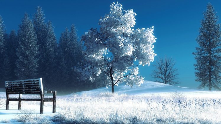 winter, Landscape, Nature, Snow, Bench, Trees HD Wallpaper Desktop Background