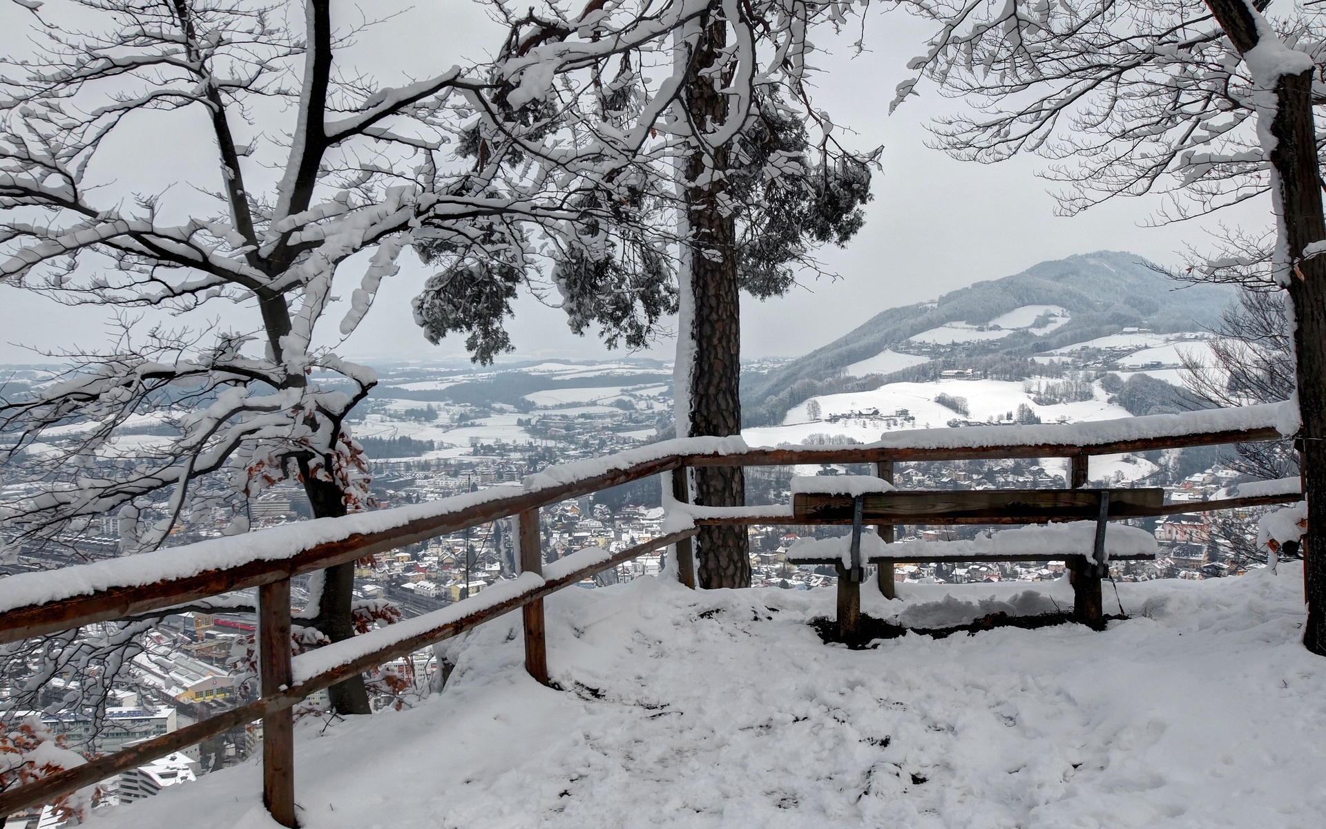 winter, Snow, Trees, View, From, The, Top, Bench, Landscape Wallpaper