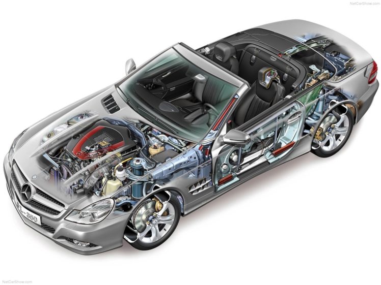mercedes benz, Sl 350, Convertible, Cars, 2009, Cutaway HD Wallpaper Desktop Background