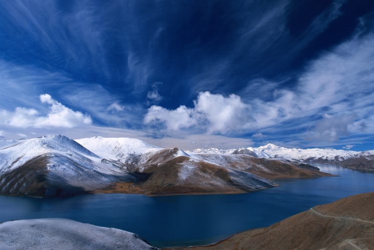 sky, Mountains, Hills, River, Clouds, Bends, Water HD Wallpaper Desktop Background
