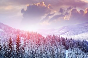 landscape, Winter, Snow, Trees, Mountains, Forest, Sky, Clouds