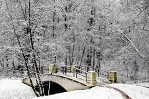 park, Bridge, Winter, Snow, Hoarfrost