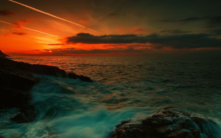 sea, Waves, Night, Rocks HD Wallpaper Desktop Background