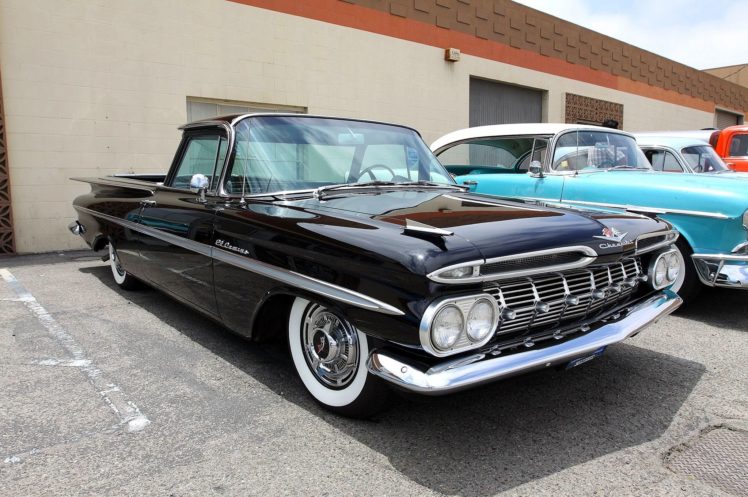 1959, Chevrolet, El, Camino, Pickup, Classic, Old, Retro, Vintage, Original, Black, Usa,  01 HD Wallpaper Desktop Background