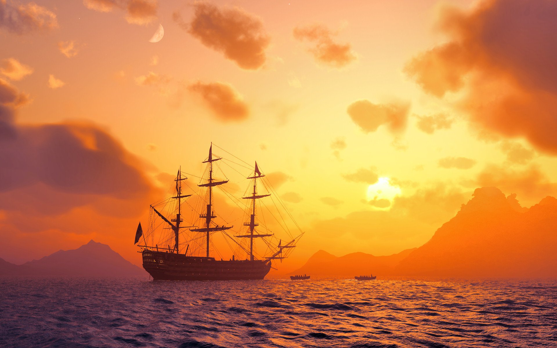 ship, In, Sea Wallpaper