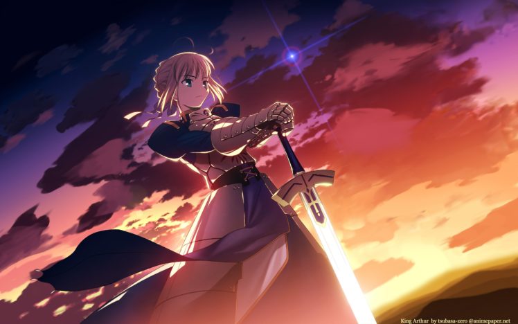 fate, Stay, Night, Photoshop, Saber, Sky, Sword, Takeuchi, Takashi, Watermark, Weapon HD Wallpaper Desktop Background