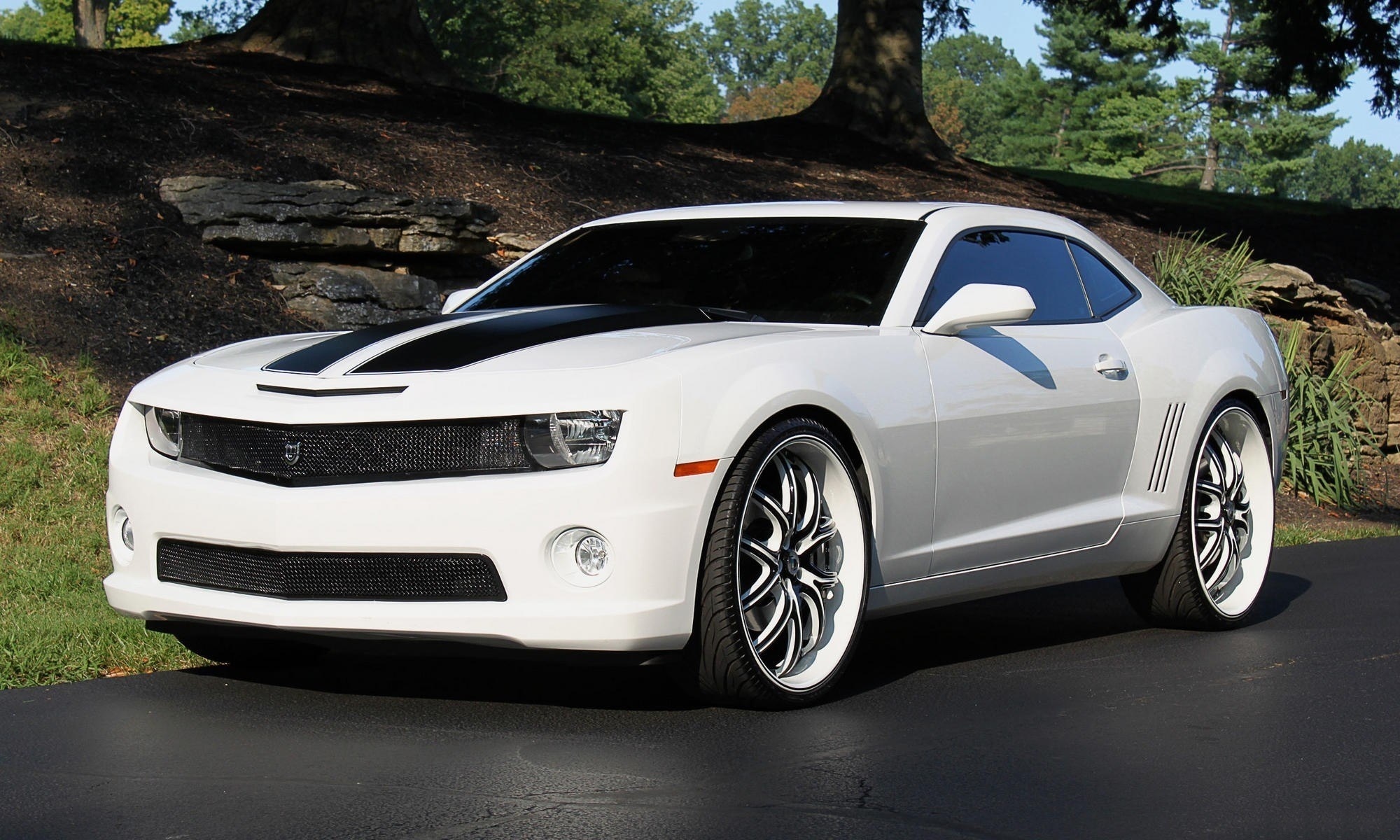 chevrolet, Camaro, White, Wheels, Road, Trees Wallpaper