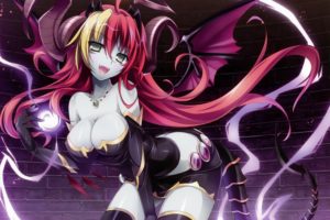 breasts, Cleavage, Demon, Elbow, Gloves, Gray, Eyes, Hera,  pandd , Horns, Karory, Long, Hair, Magic, Necklace, Puzzle, And, Dragons, Red, Hair, Scan, Tail, Thighhighs, Wings