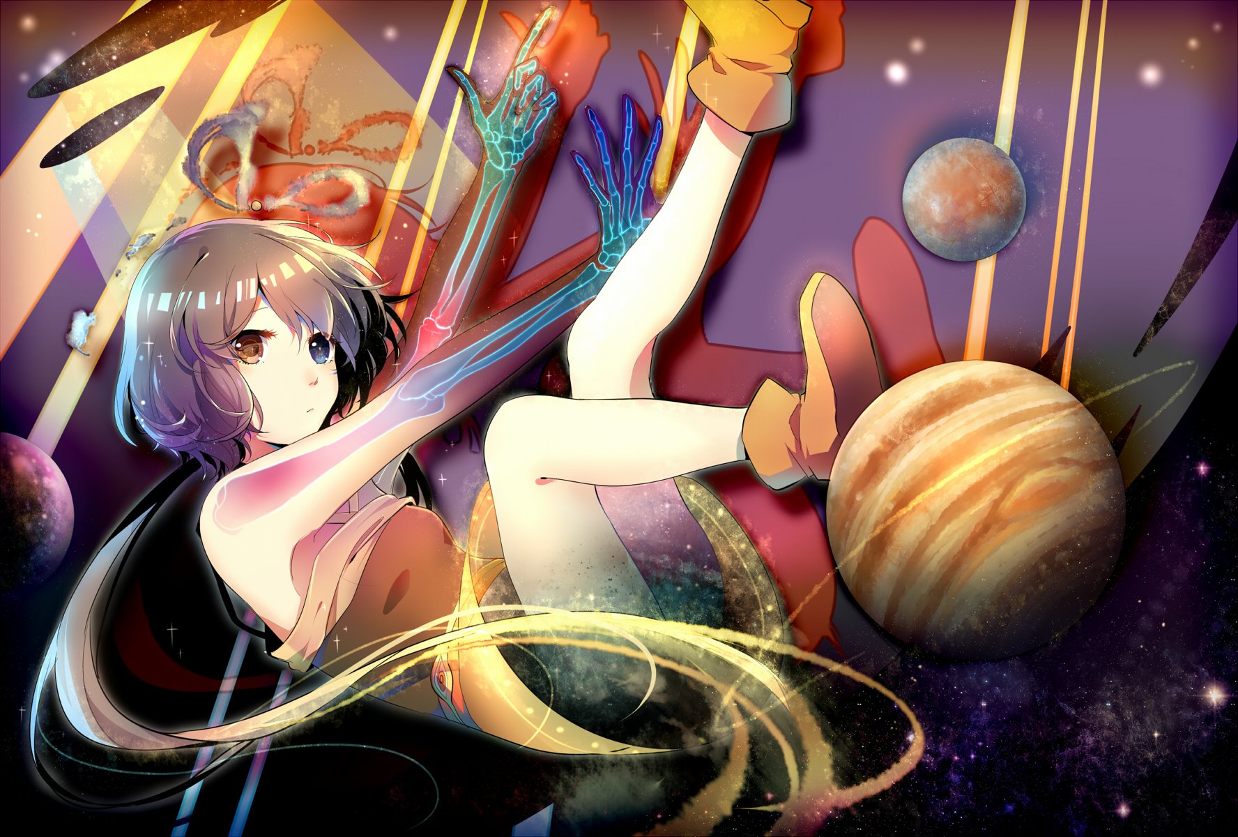 bicolored, Eyes, Boots, Long, Hair, Luo, Tianyi, Planet, Shirousagi, Maryko, Stars, Vocaloid, Vocaloid, China Wallpaper