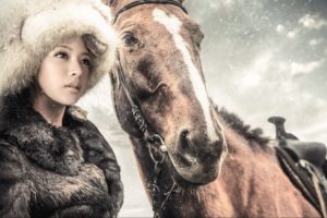 horse, Winter, Coat, Fur, Hat, Horse, Snow, Girls