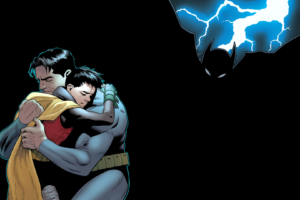 batman, Robin, Hug, Embrace, Lightning, Black, Dc comics
