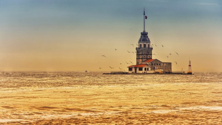 maidenand039s, Tower, Istanbul, Turkey, City, Sea, Seagull, Sunset, Beautiful HD Wallpaper Desktop Background