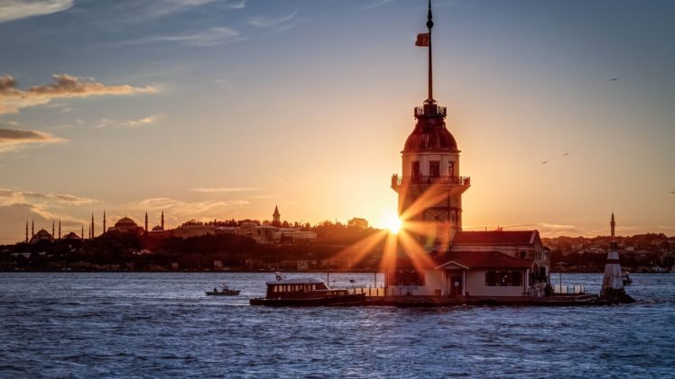 sultanahmet, Maidenand039s, Tower, Istanbul, Turkey, City, Sea, Seagull, Sunset, Beautiful HD Wallpaper Desktop Background
