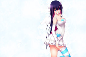 blue, Eyes, Cleavage, Long, Hair, Mogu, Panty, And, Stocking, With, Garterbelt, Photoshop, Stocking,  character , Thighhighs, White