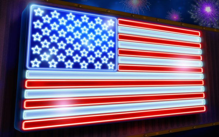 4th, July, Independence, Day, Usa, America, United, States, Holiday, Flag, Neon, Sign, Fireworks HD Wallpaper Desktop Background