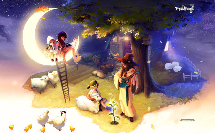 alissa, Animal, Deian, Mabinogi, Moon, Nele, Night, Sheep, Tupai, Wierd, Cat HD Wallpaper Desktop Background