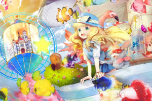animal, Bird, Blonde, Hair, Bow, Bunny, Butterfly, Cherry, Blossoms, Cheshire, Cat, Clouds, Dress, Fish, Food, Glasses, Green, Eyes, Hakusai, Hat, Long, Hair, Stars
