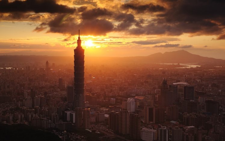 sunset, Clouds, Cityscapes, Buildings, Skyscrapers, Taiwan, Taipei, 101, Cities HD Wallpaper Desktop Background
