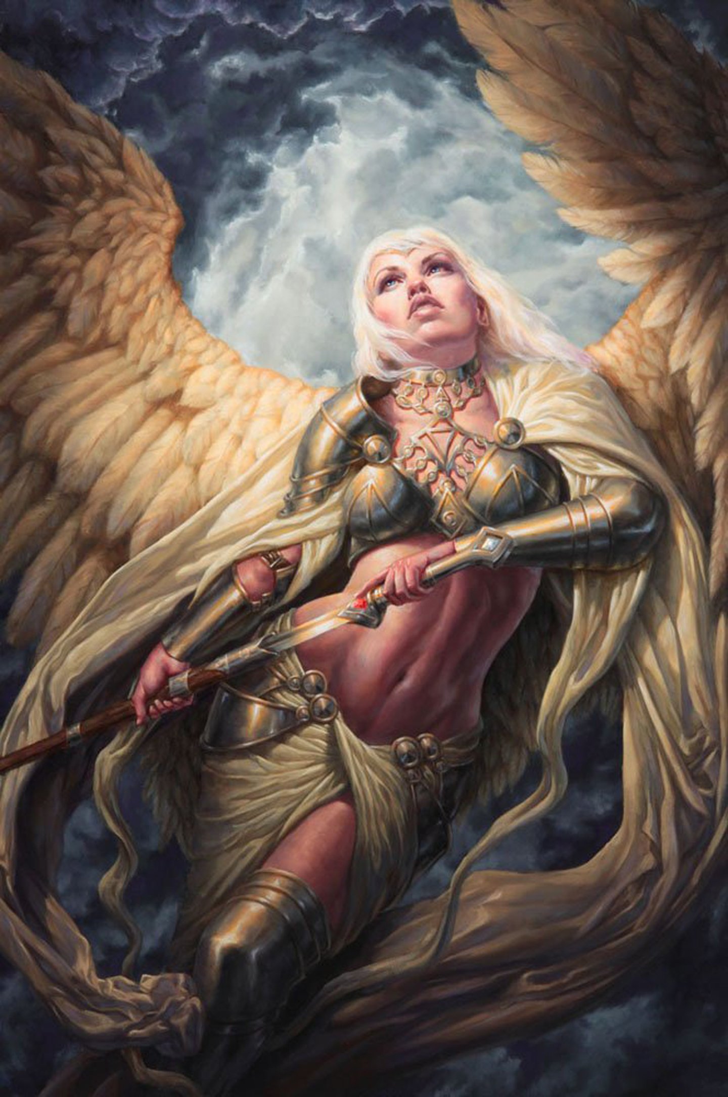 guardian, Angel, Wings, Fantasy, Beautiful, Sword, Sky, Clouds Wallpaper