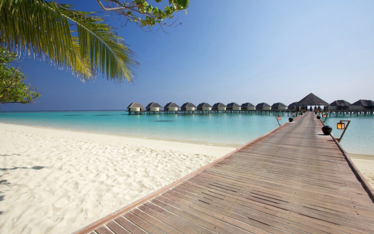 maldives, Beach, Sea, Bridge, Houses, Landscape, Ocean, Beaches HD Wallpaper Desktop Background