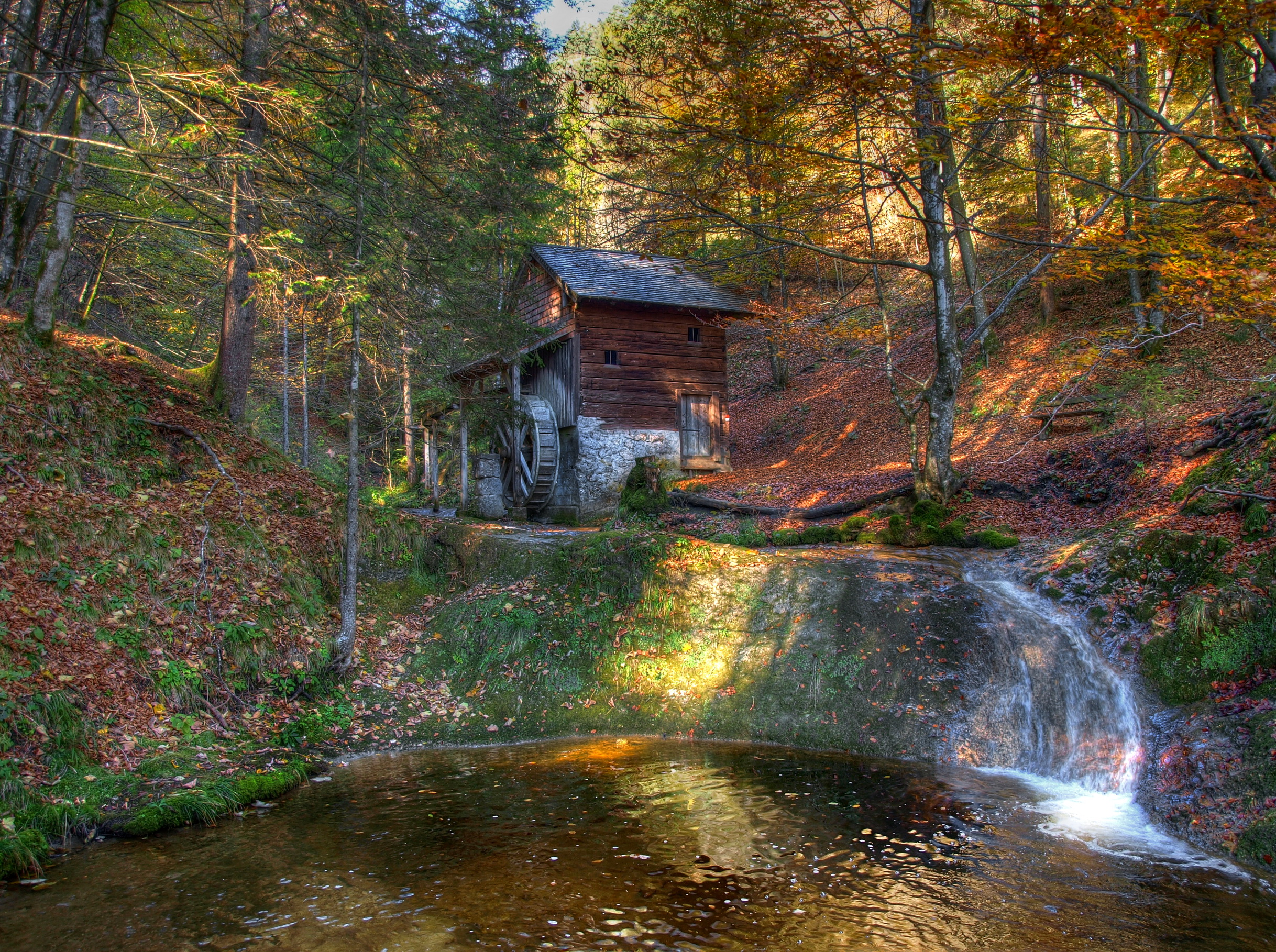 scenery, Forests, Autumn, Austrian, Alps, Stream, Hdr, Nature, Mill Wallpaper