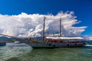 ships, Motorboat, Clouds