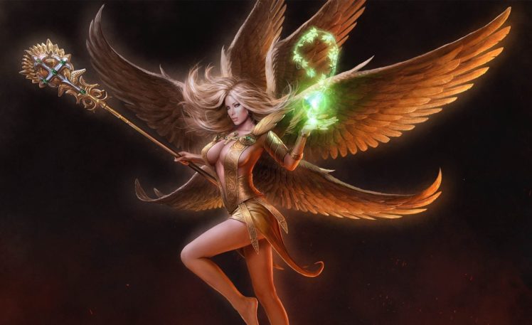 arts, Magic, Staff, Juggernaut, Angel, Wings, Cross, Girl HD Wallpaper Desktop Background