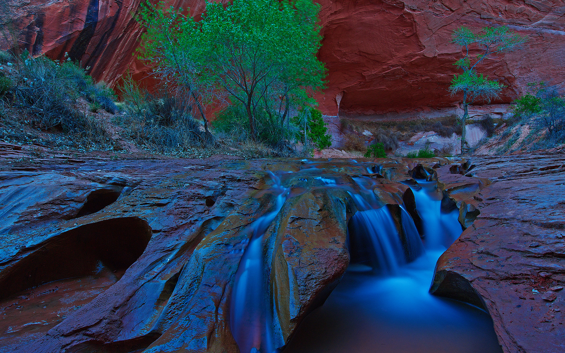 rocks, Waterfall Wallpaper