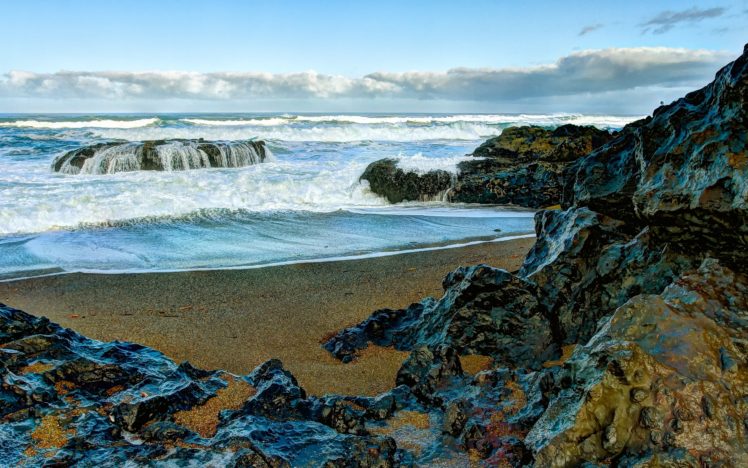 sea, Shore, Rocks, Landscape, Ocean, Waves HD Wallpaper Desktop Background