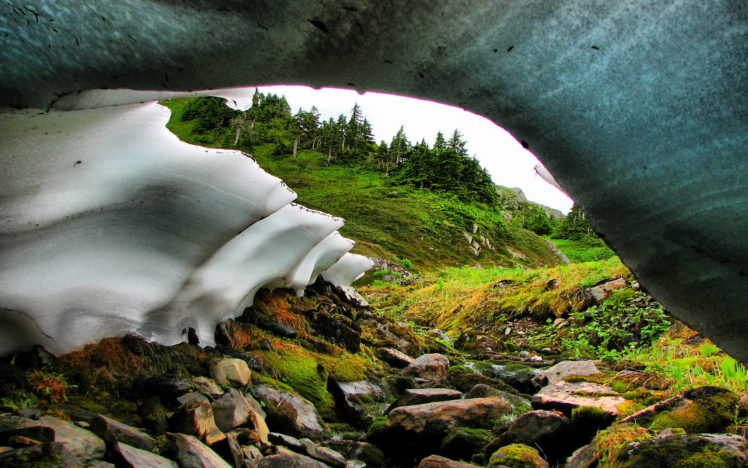 snowpack, River, Stream, Rocks, Hills, Nature HD Wallpaper Desktop Background