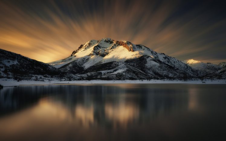 winter, Snow, Mountains, Sky, Lake, Reflection HD Wallpaper Desktop Background