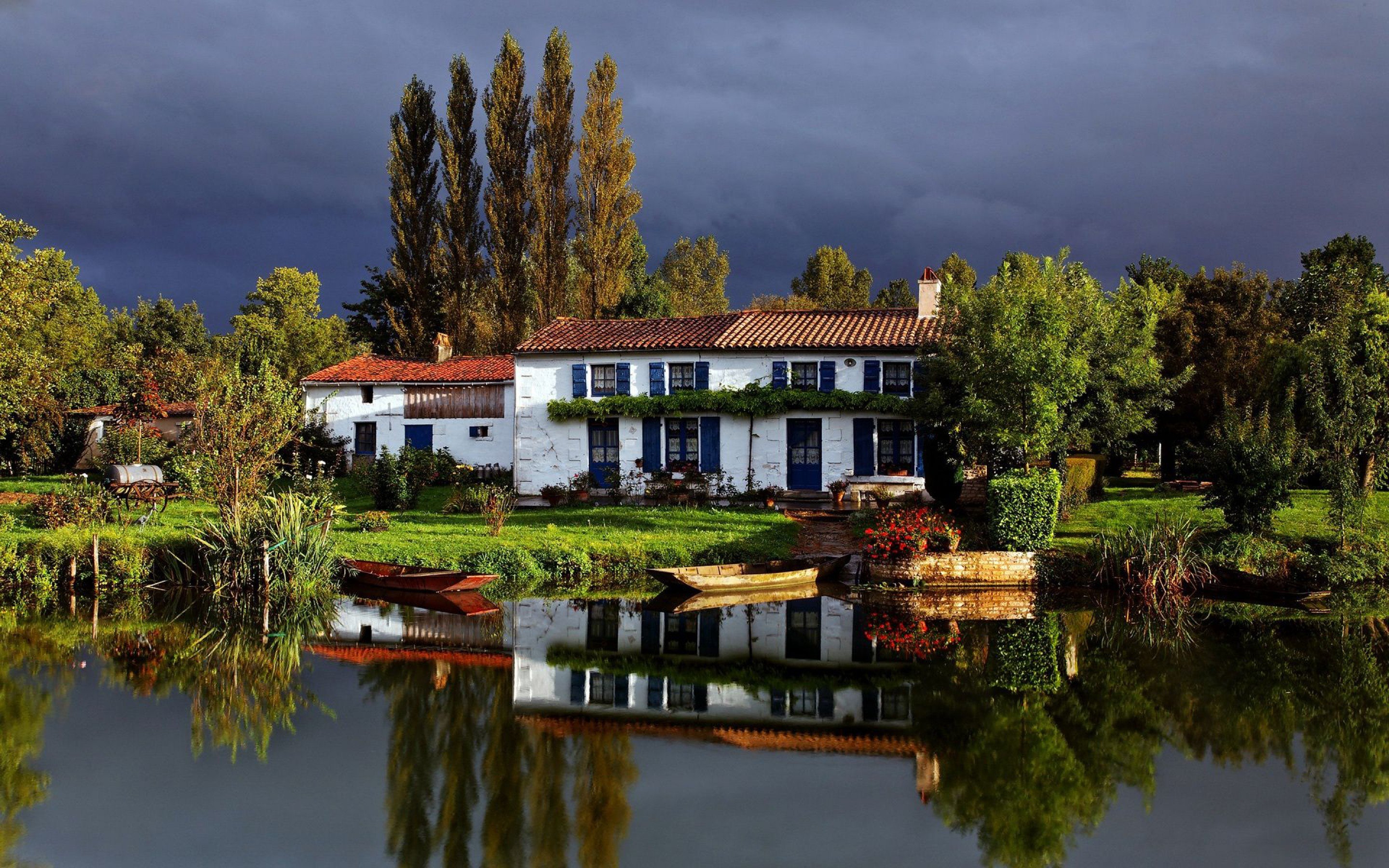 casa, Lago, Naturaleza Wallpaper