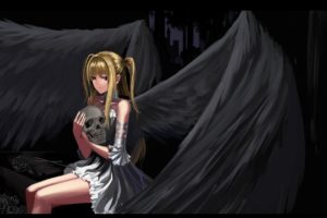 angel, Blonde, Hair, Dark, Dress, Maisaki, Maria, Holic, Night, Ponytail, Red, Eyes, Shidou, Mariya, Skull, Trap, Wings, Dark, Gothic, Skulls, Skull