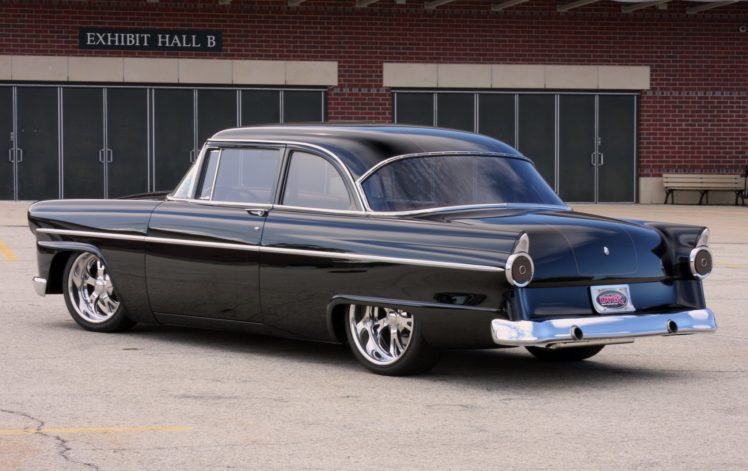 1955, Ford, Customline, Coupe, Super, Street, Streetrod, Rod, Cruiser, Black, Usa,  02 HD Wallpaper Desktop Background