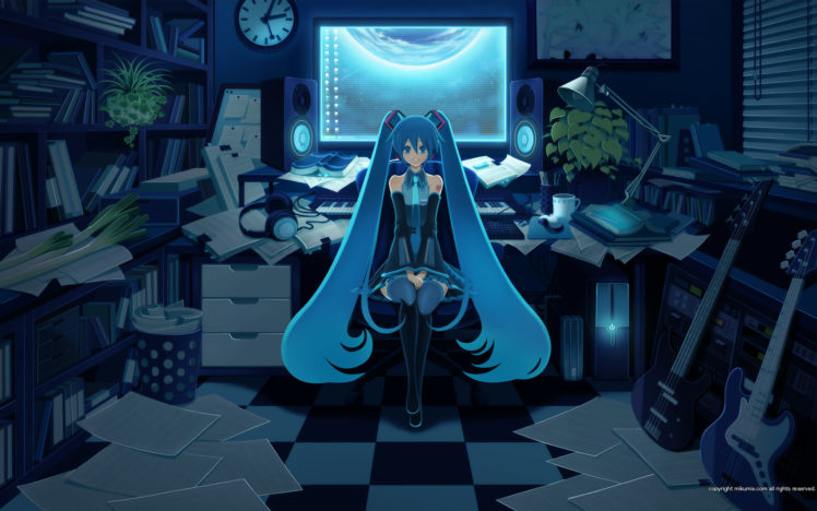 book, Computer, Guitar, Hatsune, Miku, Headphones, Inago, Instrument, Mikumix, Vocaloid, Zettai, Ryouiki HD Wallpaper Desktop Background