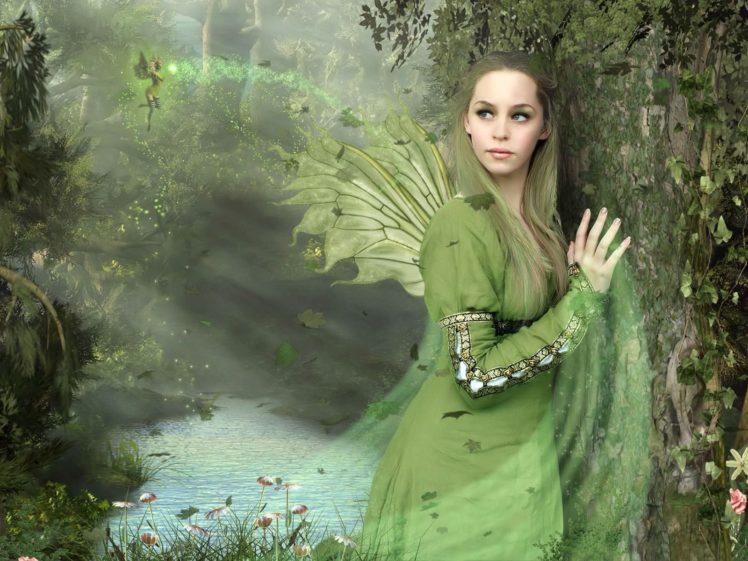 arts, Fairy, Girl, Wings, Wood, Lake HD Wallpaper Desktop Background