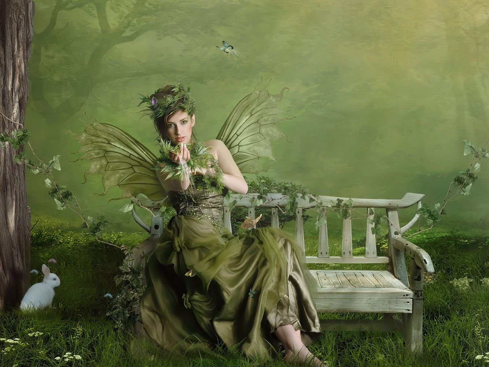 arts, Girl, Fairy, Wood, Shop, Green Wallpaper