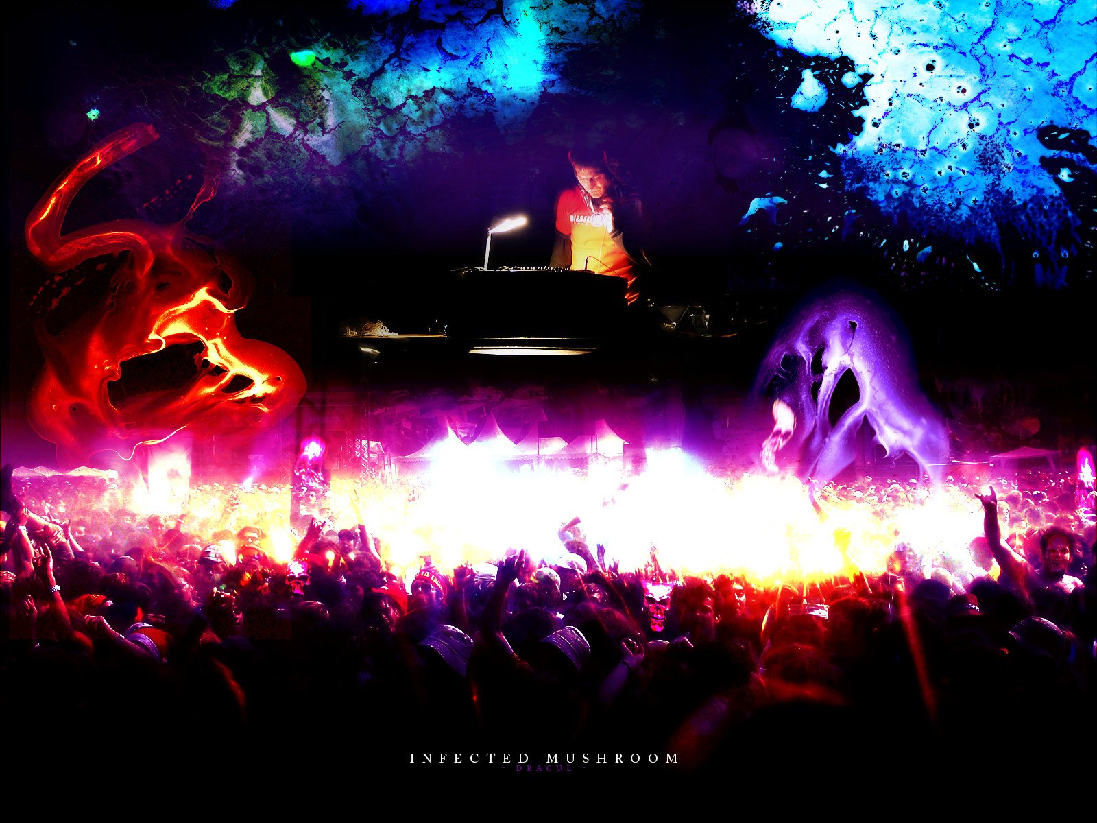 infected, Mushroom, Psychedelic, Trance, Electro, House, Electronica, Electronic, Rock, Industrial, Disc, Jockey, 1imush, Concert, Crowd Wallpaper