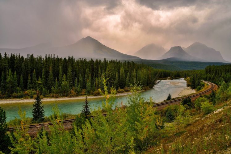 mountain, River, Railway, Road, Landscape HD Wallpaper Desktop Background