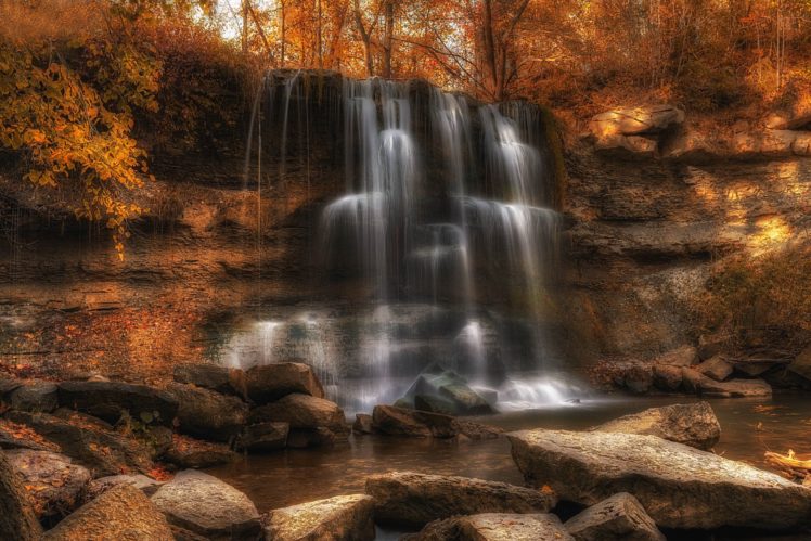 autumn, Forest, Trees, Rocks, Waterfall, Rocks, Nature HD Wallpaper Desktop Background