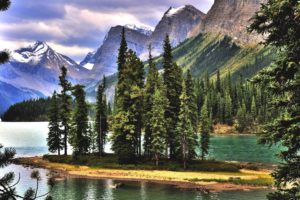 maligne, Lake, Alberta, Canada, Lake, Mountains, Trees, Landscape